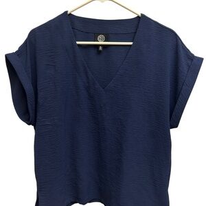 Bobeau Navy Airflow V-neck Top